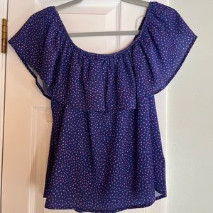 Blue polka dot LuLus short off the shoulder top size medium